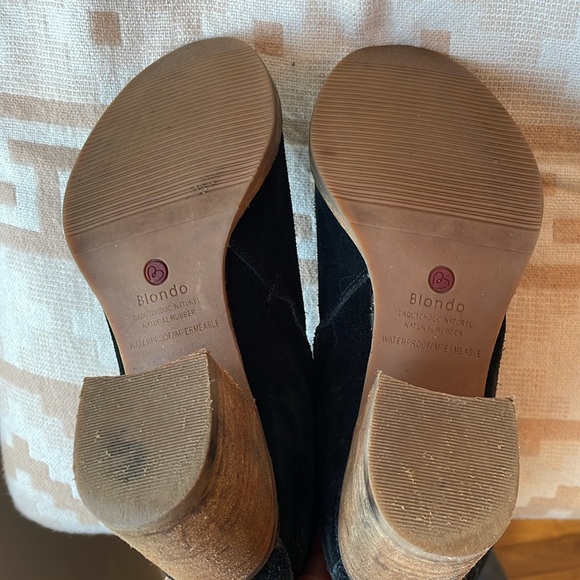 Blonde tall waterproof black suede leather boots - Picture 6 of 10